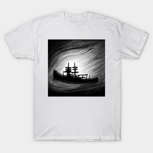 Vision of a shipwreck illuminated in the deep T-Shirt